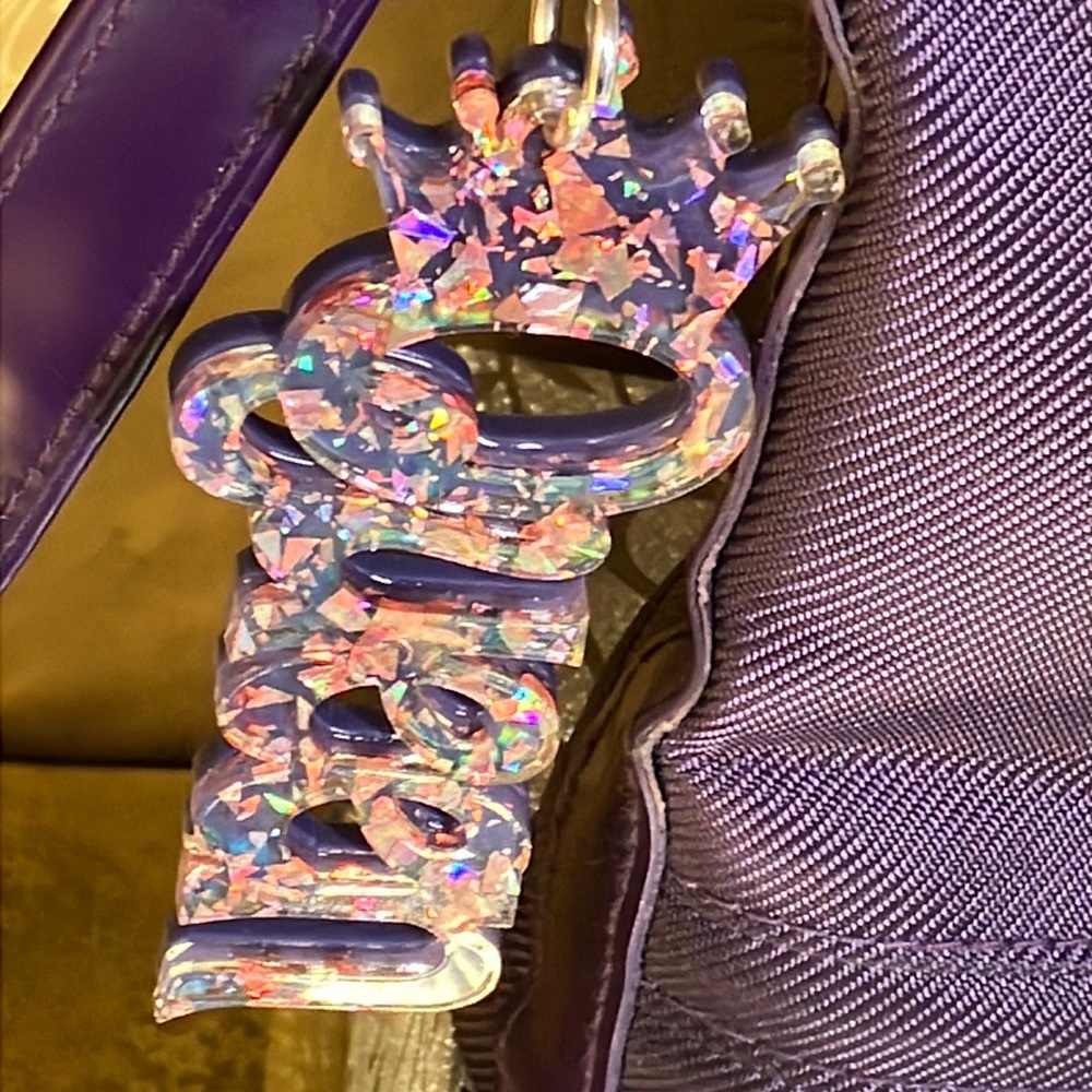 Queen KeyChain / Purse Charm Purple and Rose Gold Sparkle - Picture 1 of 15